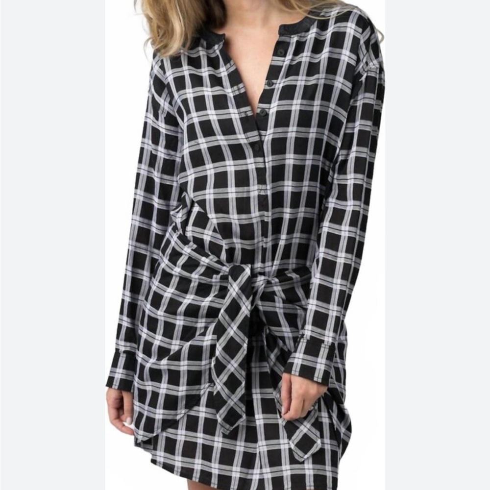 Rag & Bone Black and White Plaid Tie Mini Dress